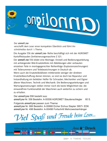 AGROMET Häcksler Kartoffelstauden Zerkleinerungsmaschine Krautschlegler Typ Z 321 Bild Bedienungsanleitung & Bild- Ersatzteilliste - annoligno 556